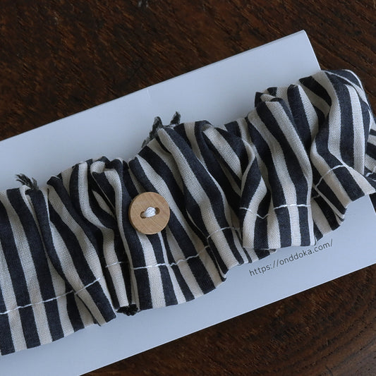 고양이 친화적인 코튼 목걸이/프릴【Kinari×Black stripe】