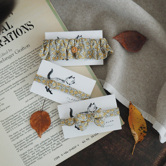 猫にやさしいコットン首輪/リボン【Liberty/Wimbrell Posy】