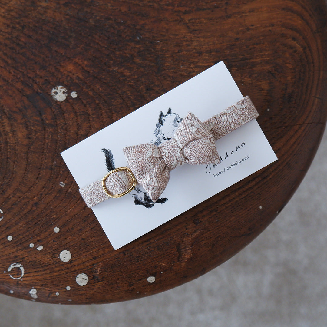 【OUTLET】고양이 친화적인 코튼 목걸이/리본【USA/Beige】