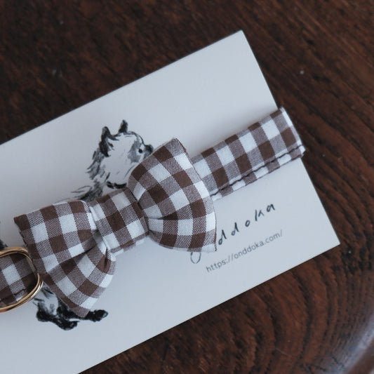 고양이 친화적인 코튼 목걸이/리본【깅엄/브라운】