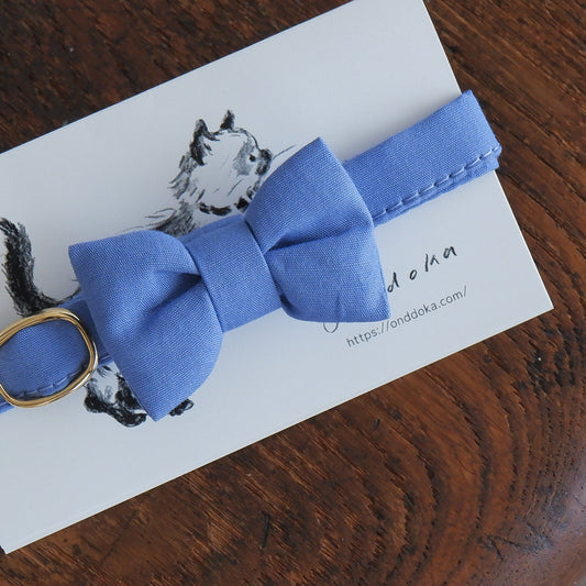 【OUTLET】猫にやさしいコットン首輪/リボン【ファクトリーブルー】