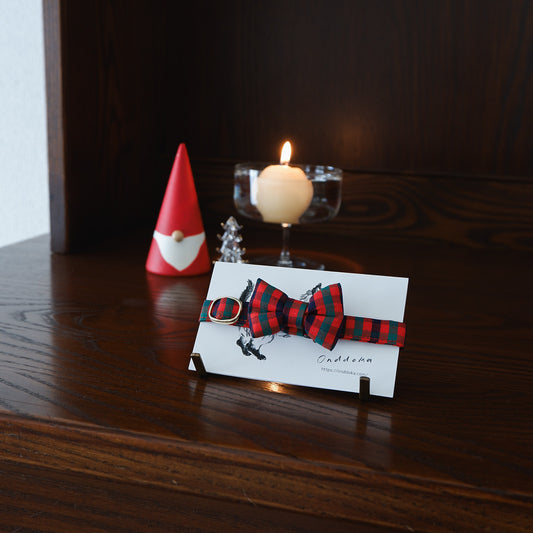 猫にやさしいコットン首輪/リボン【Tartan Red】