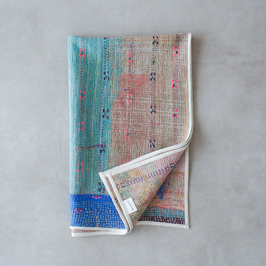 Vintage kantha quilt マルチマット【Green×Beige-A】