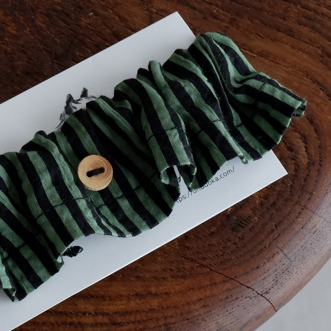 猫にやさしいコットン首輪/フリル【Green/black stripe】