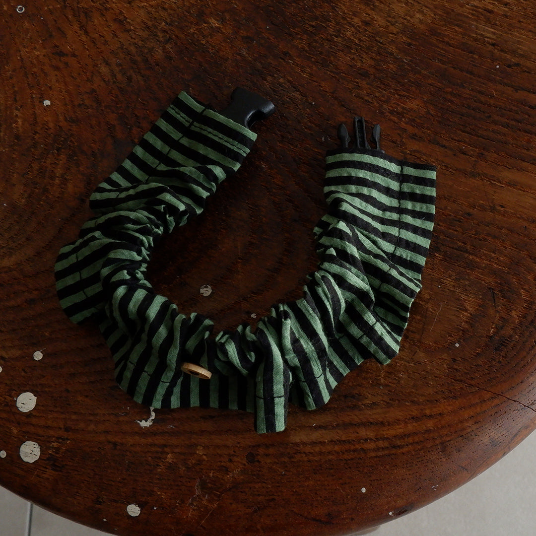 猫にやさしいコットン首輪/フリル【Green/black stripe】