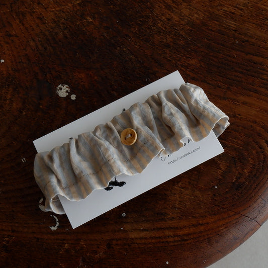 고양이 친화적인 코튼 목걸이/프릴【Sax/beige stripe】