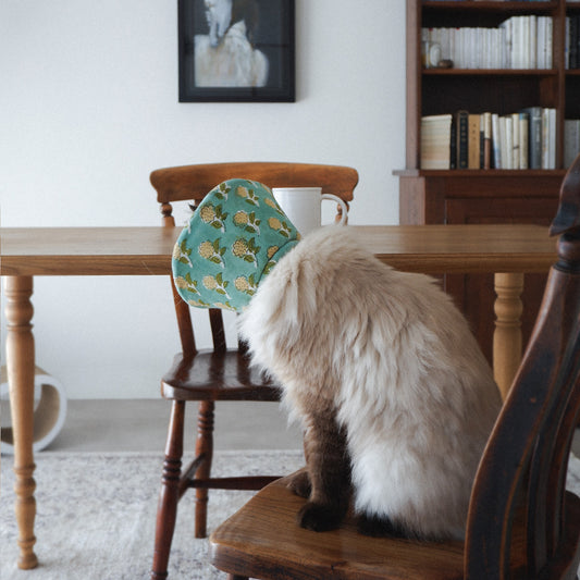 猫のやわらかエリザベスカラー【ハンドブロックプリント/Sea Green】