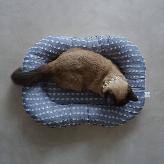 Fabric bed/프린지 스트라이프(파슈 짠)×코튼 리넨【Blue】