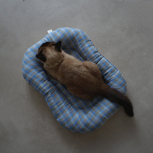 【OUTLET】Fabric bed/ギンガムリネン×コットン【Sax × beige】