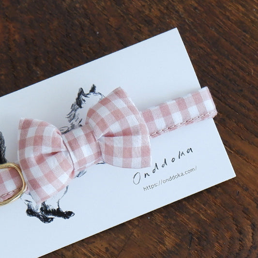 고양이 친화적인 코튼 목걸이/리본【깅엄/그레이쉬 핑크】