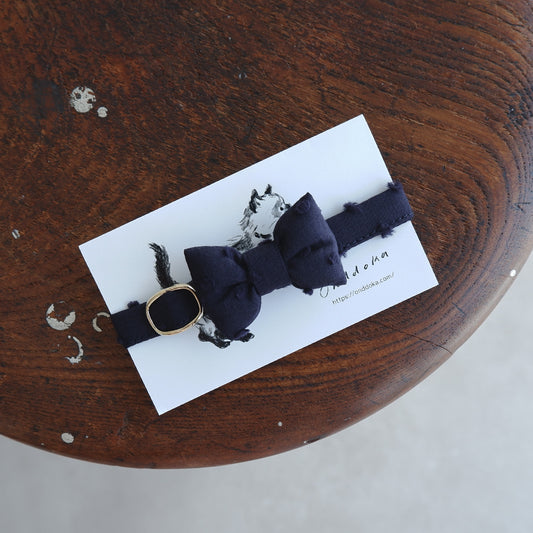 猫にやさしいコットン首輪/リボン【ドットミニヨン/ネイビー】