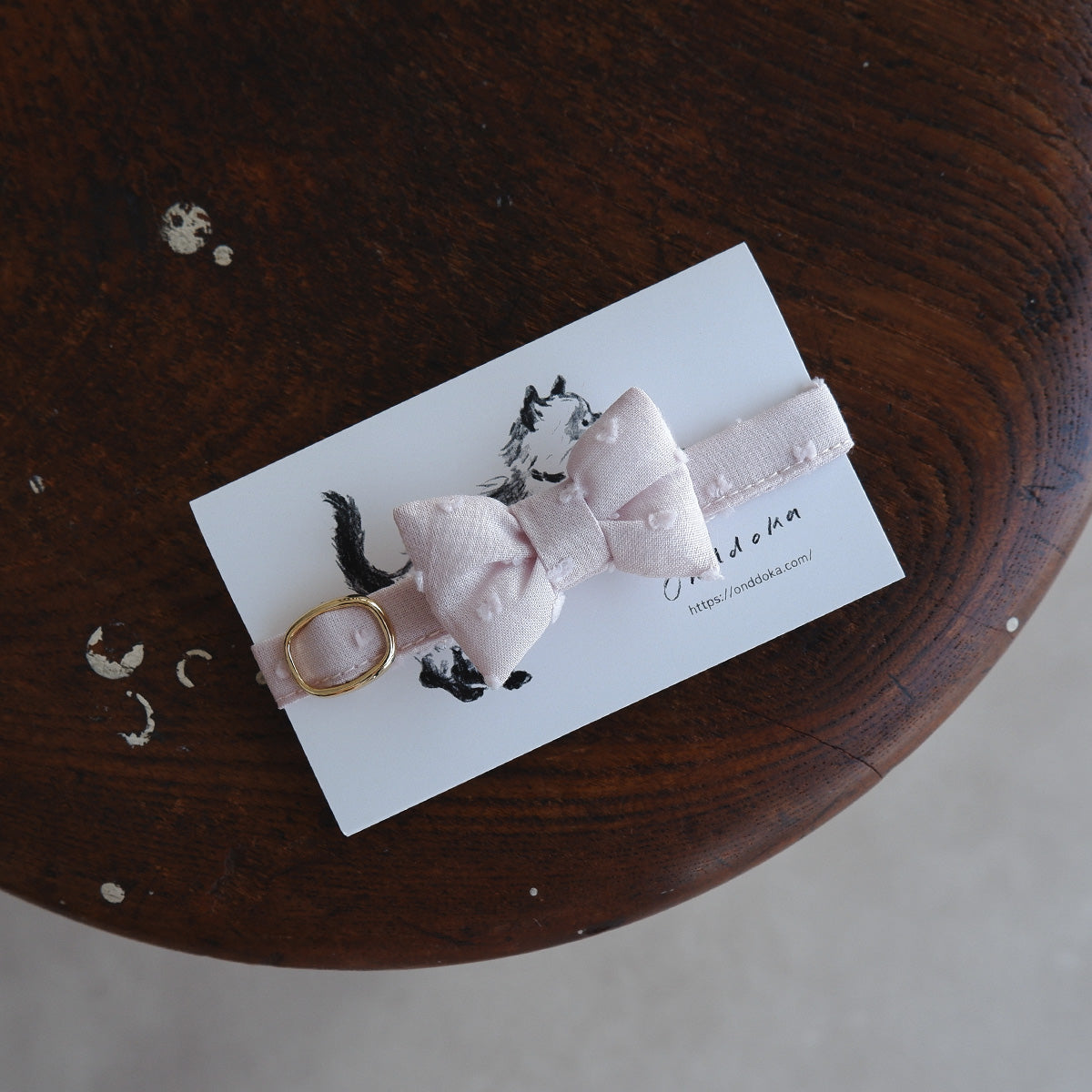 猫にやさしいコットン首輪/リボン【ドットミニヨン/ピンク