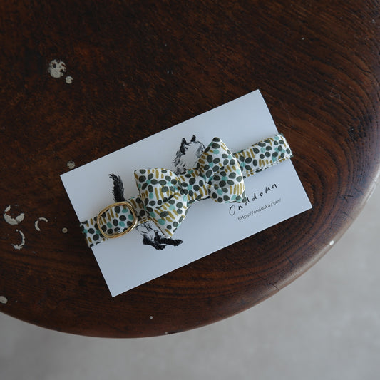 猫にやさしいコットン首輪/リボン【Liberty/Walter's Meadow GR】