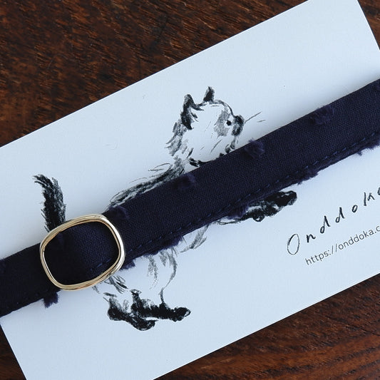 猫にやさしいコットン首輪/リボンなし【ドットミニヨン/ネイビー】