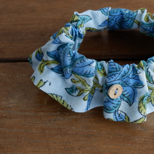 고양이 친화적인 코튼 목걸이/프릴【블루 리프】