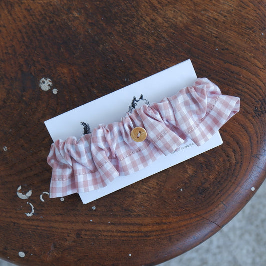 고양이 친화적인 코튼 목걸이/프릴【깅엄/그레이쉬 핑크】