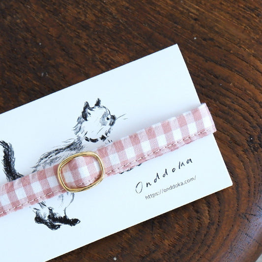 고양이 친화적인 코튼 목걸이/리본 없음 【깅엄/그레이쉬 핑크】