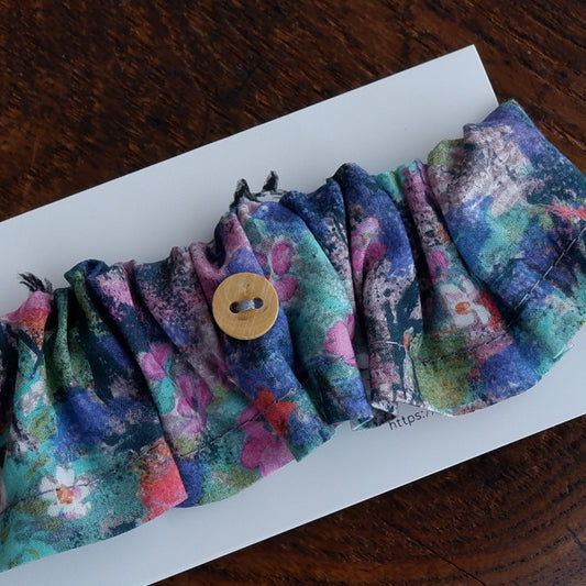 고양이 친화적인 코튼 목걸이/프릴【Liberty/플로럴 임프레션·Blue pink】