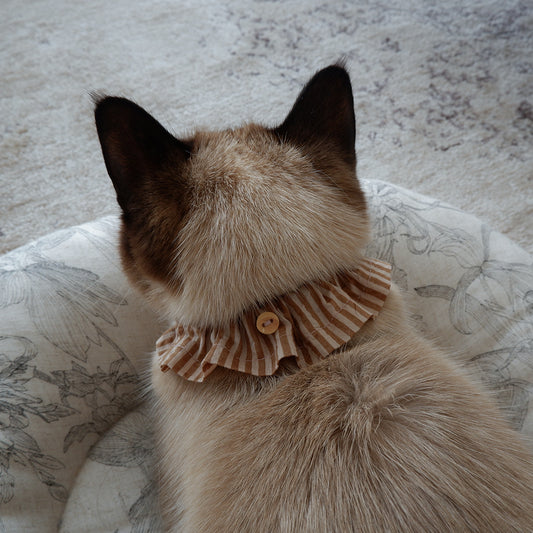 고양이 친화적인 코튼 목걸이/프릴【Brown stripe】