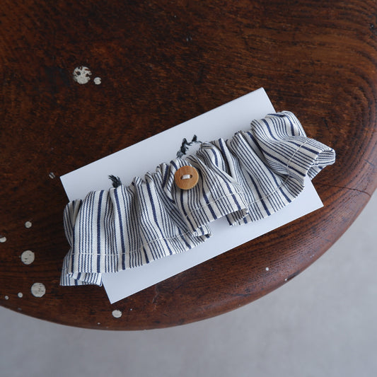 猫にやさしいコットン首輪/フリル【French Stripe/グレイッシュホワイト×ネイビー】