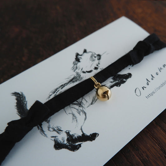猫にやさしいコットン首輪/チョーカー×ちいさく鳴る鈴【Black】