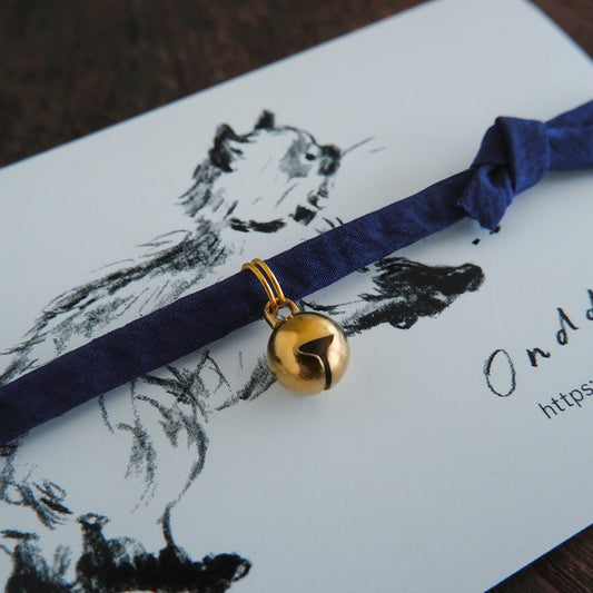 猫にやさしいコットン首輪/チョーカー×ちいさく鳴る鈴【Blue】