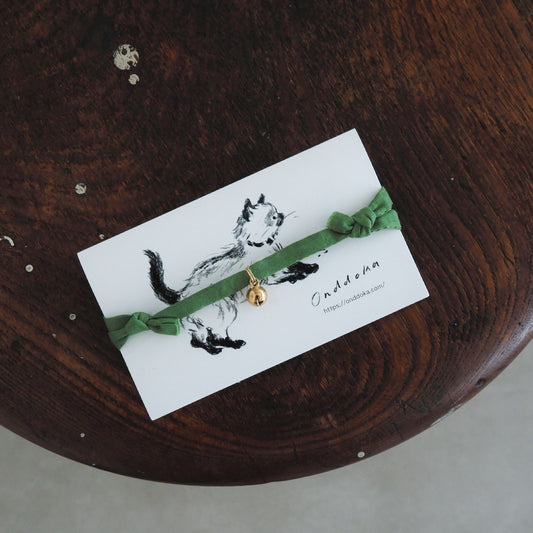 猫にやさしいコットン首輪/チョーカー×ちいさく鳴る鈴【Tea Green】