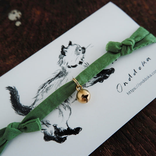 猫にやさしいコットン首輪/チョーカー×ちいさく鳴る鈴【Tea Green】