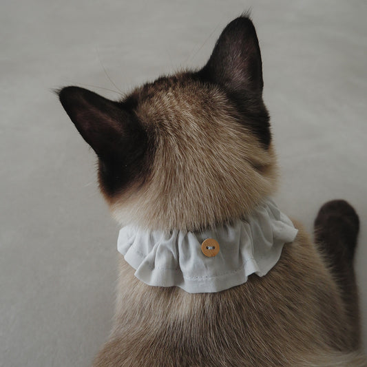 고양이 친화적인 코튼 목걸이/프릴【코튼 론/그레이】