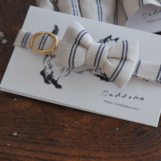 고양이 친화적인 코튼 목걸이/리본【하프 리넨의 스트라이프】