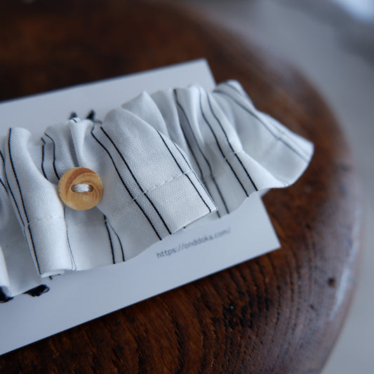 고양이 친화적인 코튼 목걸이/프릴【Double pin-stripe/화이트】