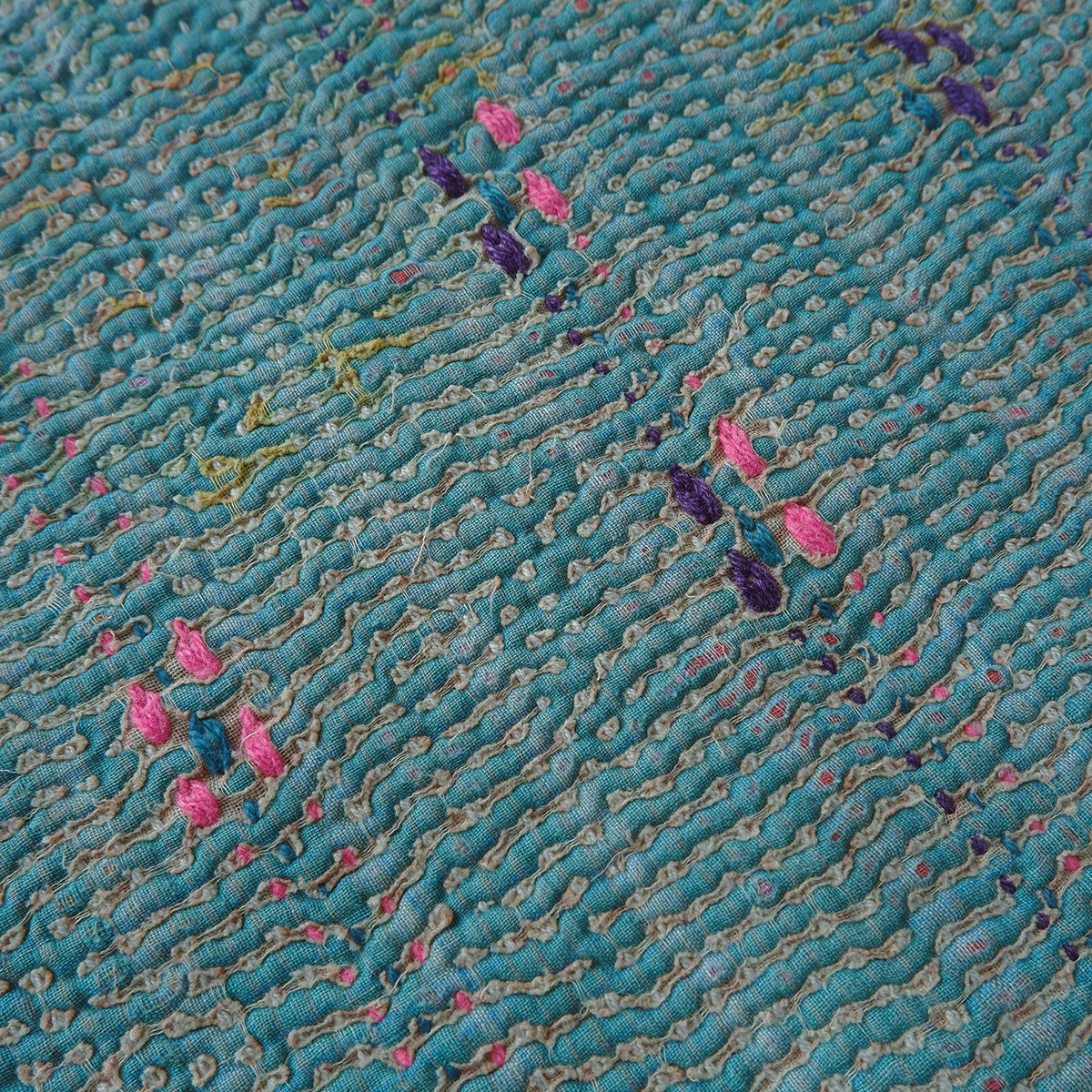 〈Vintage kantha kilt〉Pouf Cat Bed【グリーンA】