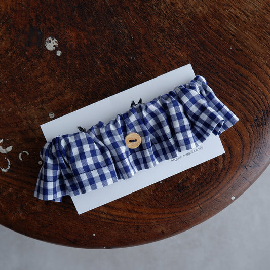 고양이 친화적인 코튼 목걸이/프릴【깅엄/네이비】