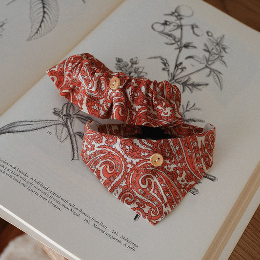 猫にやさしいコットン首輪/フリル【Paisley scarf/OR】