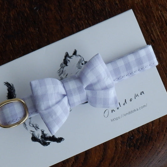 Cat-friendly cotton collar/ribbon [gingham/lavender]