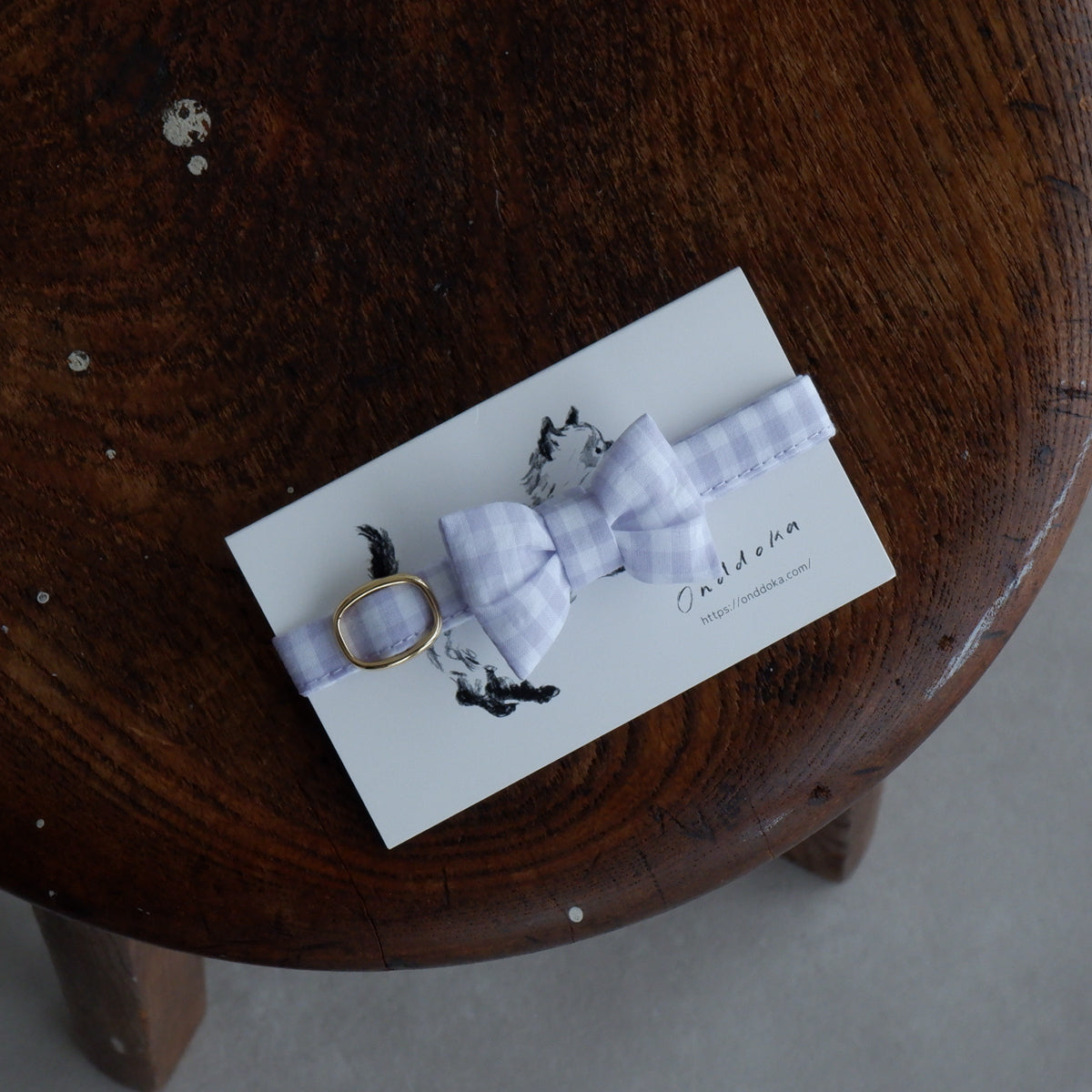 Cat-friendly cotton collar/ribbon [gingham/lavender]