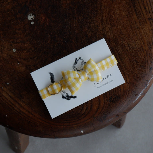 Cat-friendly cotton collar/ribbon [gingham/lemon]