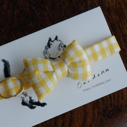 Cat-friendly cotton collar/ribbon [gingham/lemon]