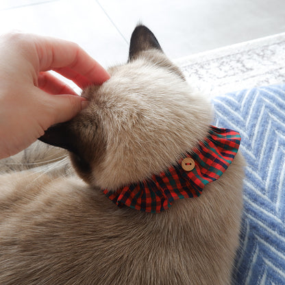 猫にやさしいコットン首輪/フリル【Tartan Red】