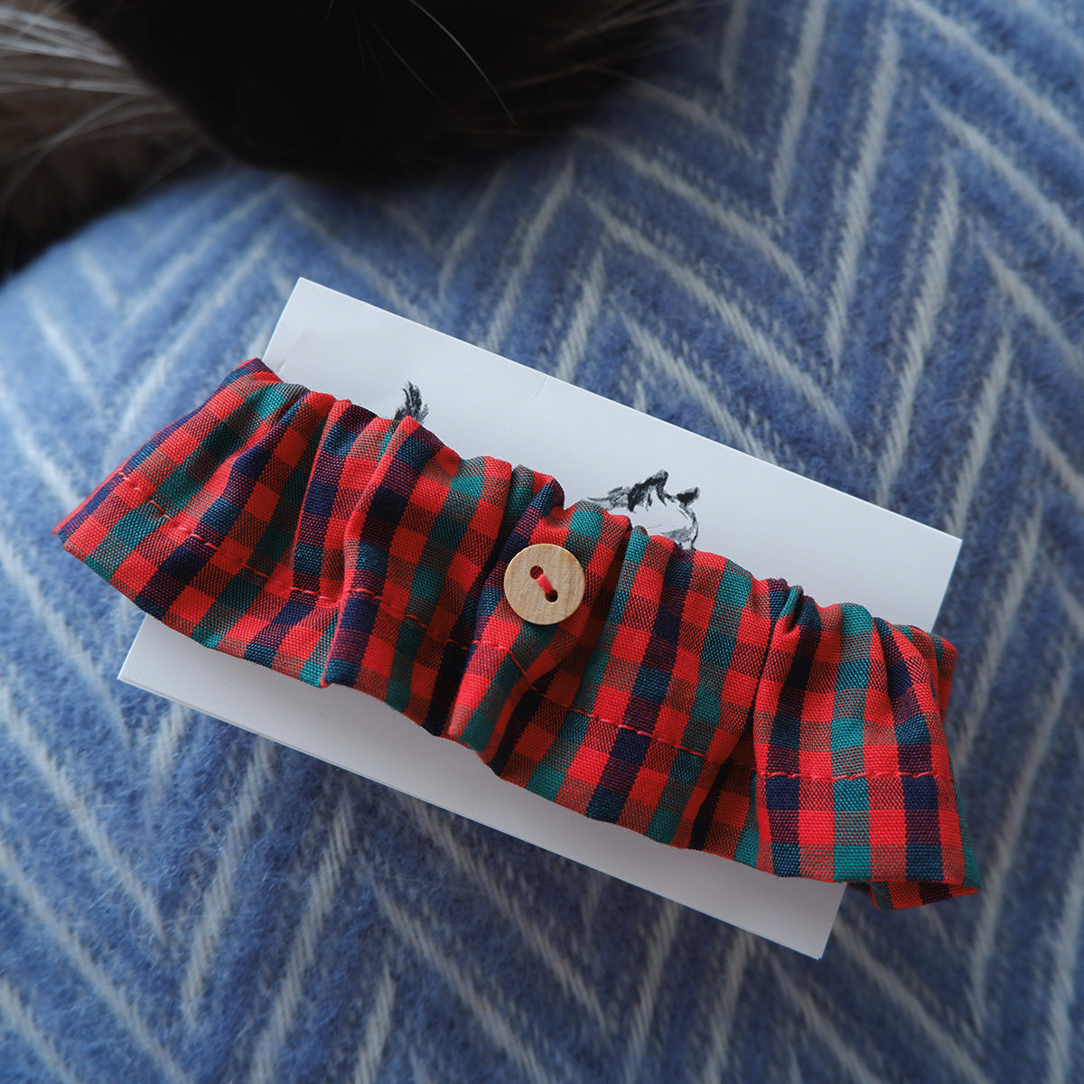 猫にやさしいコットン首輪/フリル【Tartan Red】