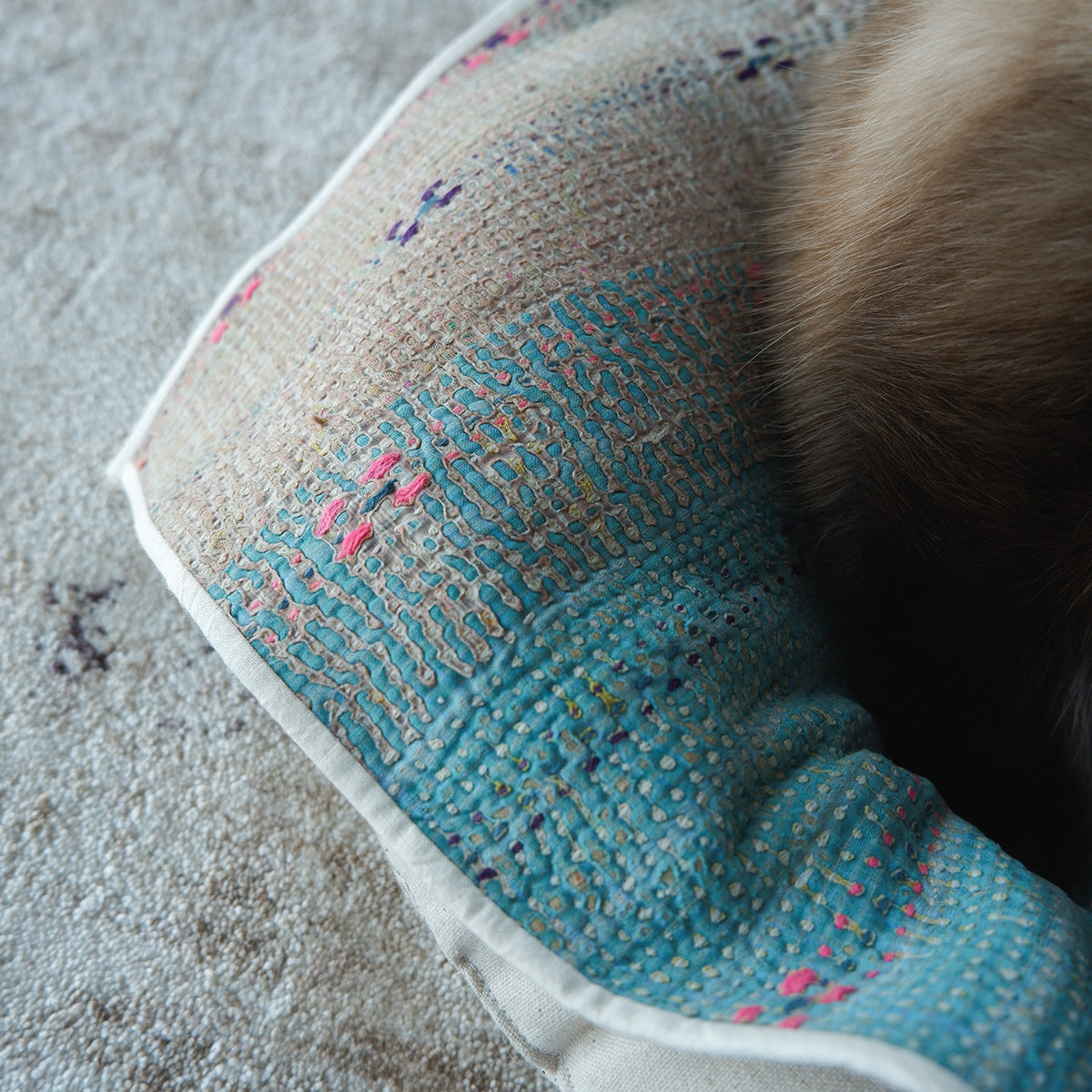 Vintage kantha quilt マルチマット【Beige×Blue-A】