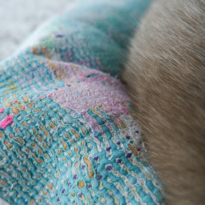 Vintage kantha quilt マルチマット【Green×Beige-B】