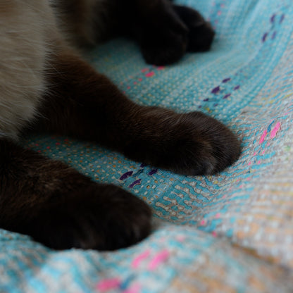 Vintage kantha quilt マルチマット【Green×Beige-A】