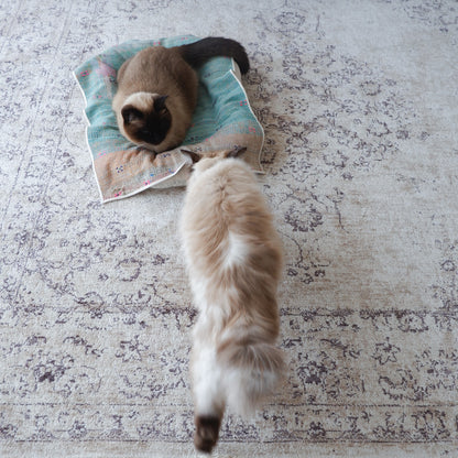 Vintage kantha quilt マルチマット【Beige×Blue-A】