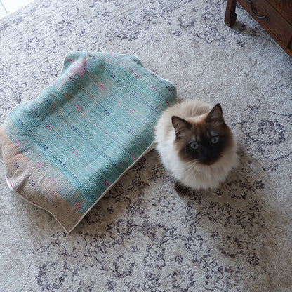 Vintage kantha quilt マルチマット【Green×Beige-A】