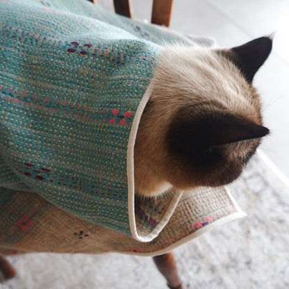 Vintage kantha quilt マルチマット【Green×Beige-A】