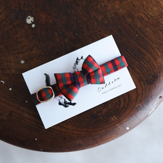 猫にやさしいコットン首輪/リボン【Tartan Red】