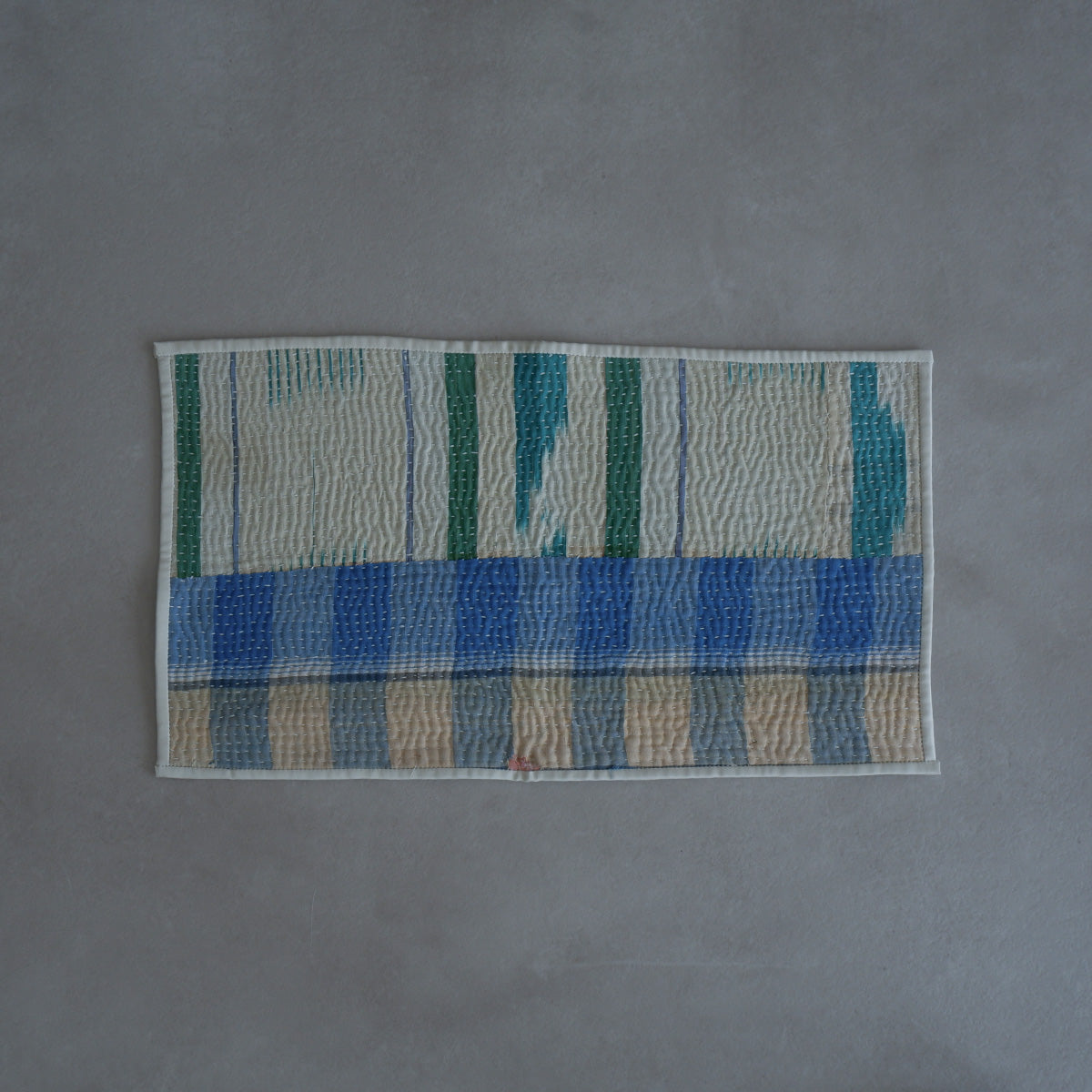 Vintage kantha kilt 멀티 매트[Blue×Green-B]
