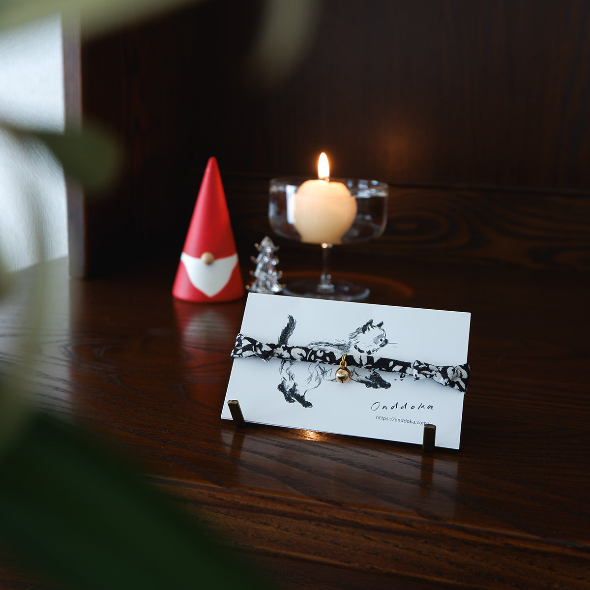 猫にやさしいコットン首輪/チョーカー×ちいさく鳴る鈴【Black flower】