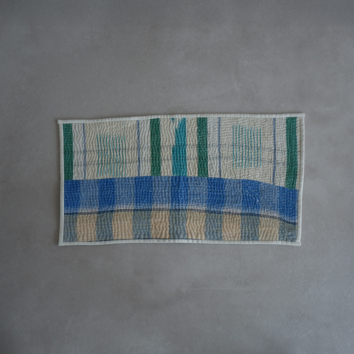 Vintage kantha kilt 멀티 매트[Blue×Green-A]